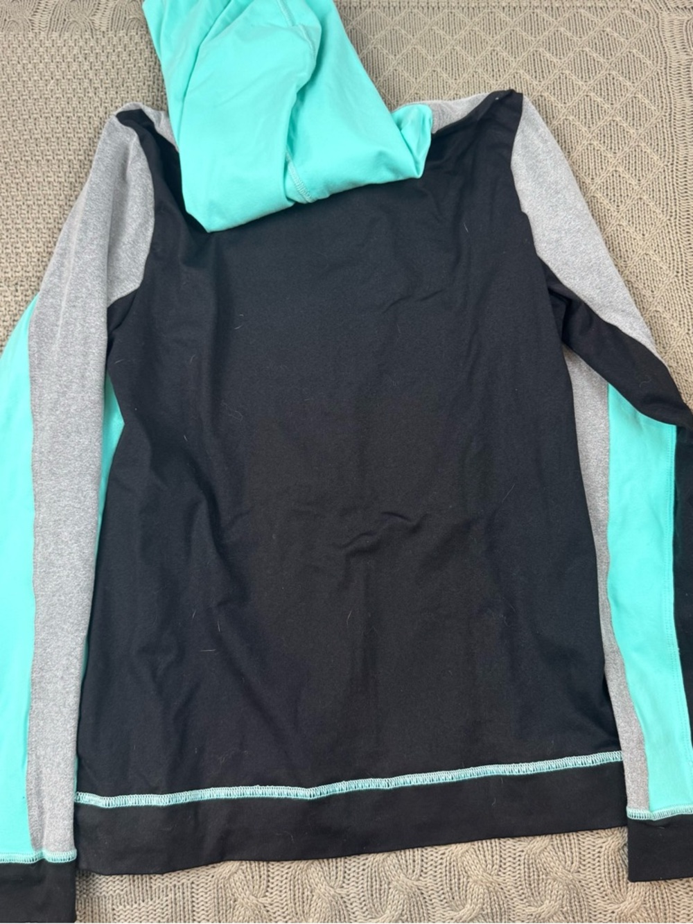 Trina Turk Recreation Teal, Black & Gray Colorblock Hoodie with Yellow Logo ~ S - Picture 8 of 12